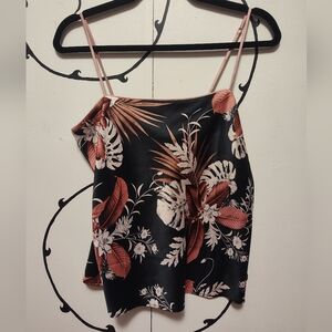 Pink and Black Floral Satin Cami Top